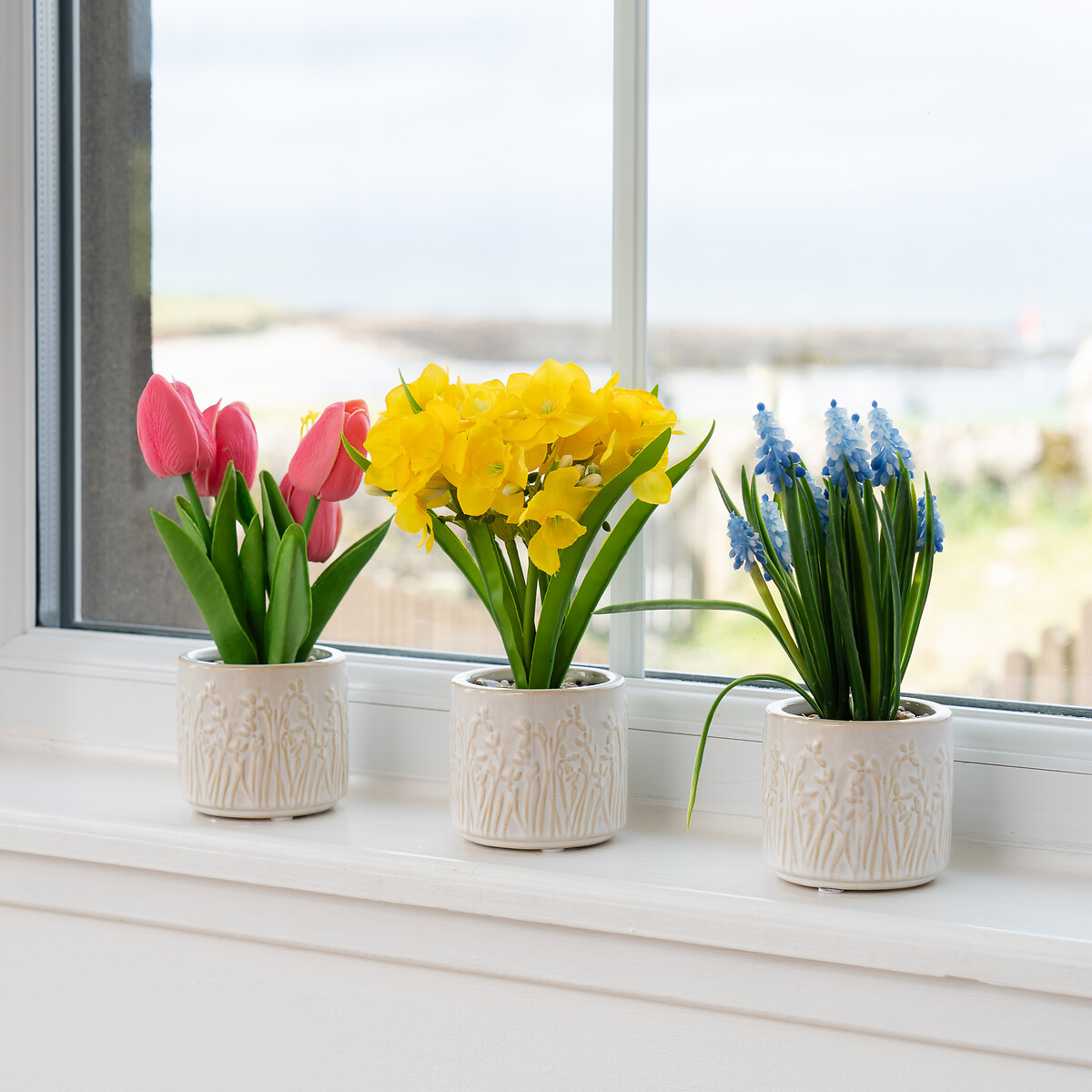 Set of 3 Spring Florals in Pots yellow, SO'HOME