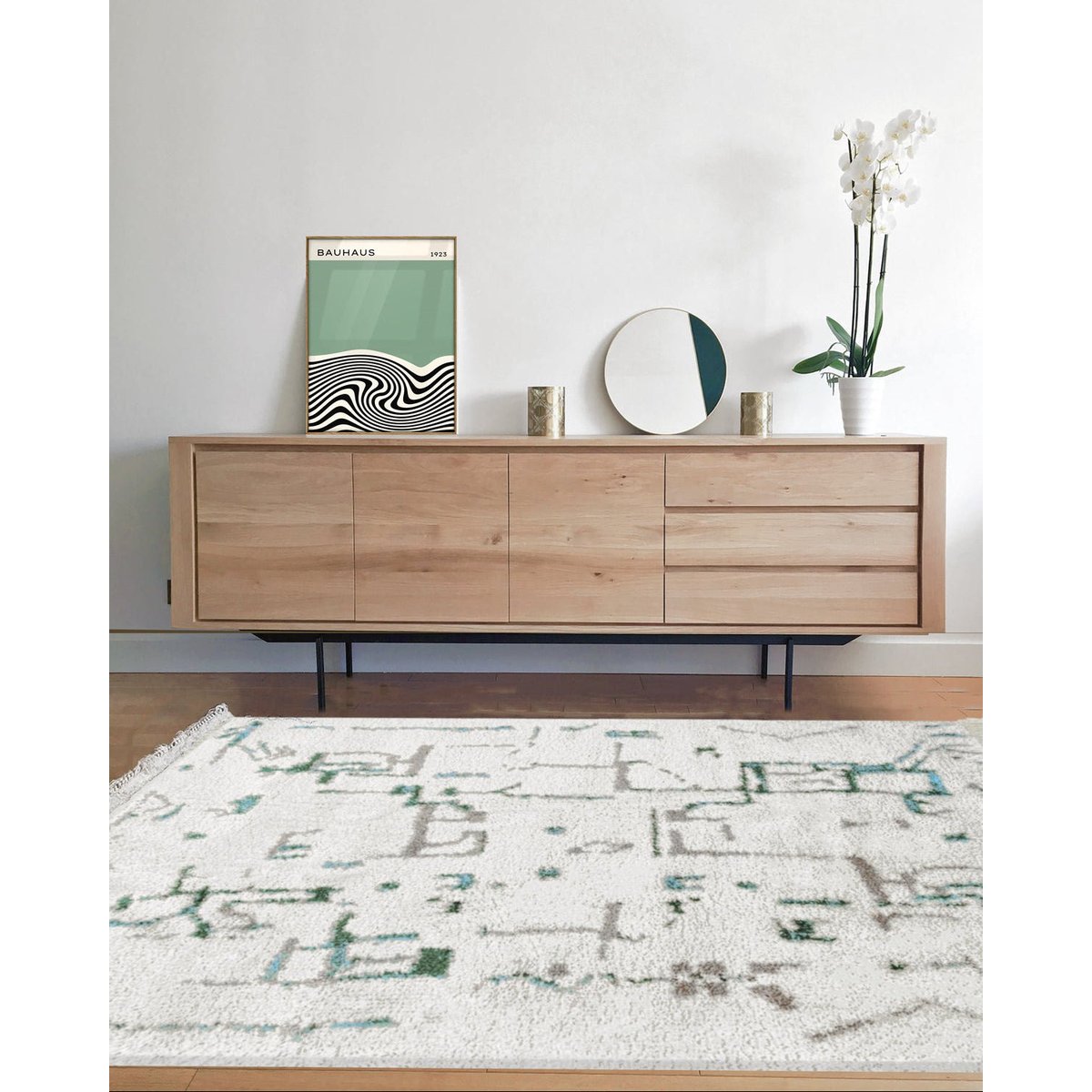Tapis design avec franges VOLUBILIS bleu naturel, AFK LIVING