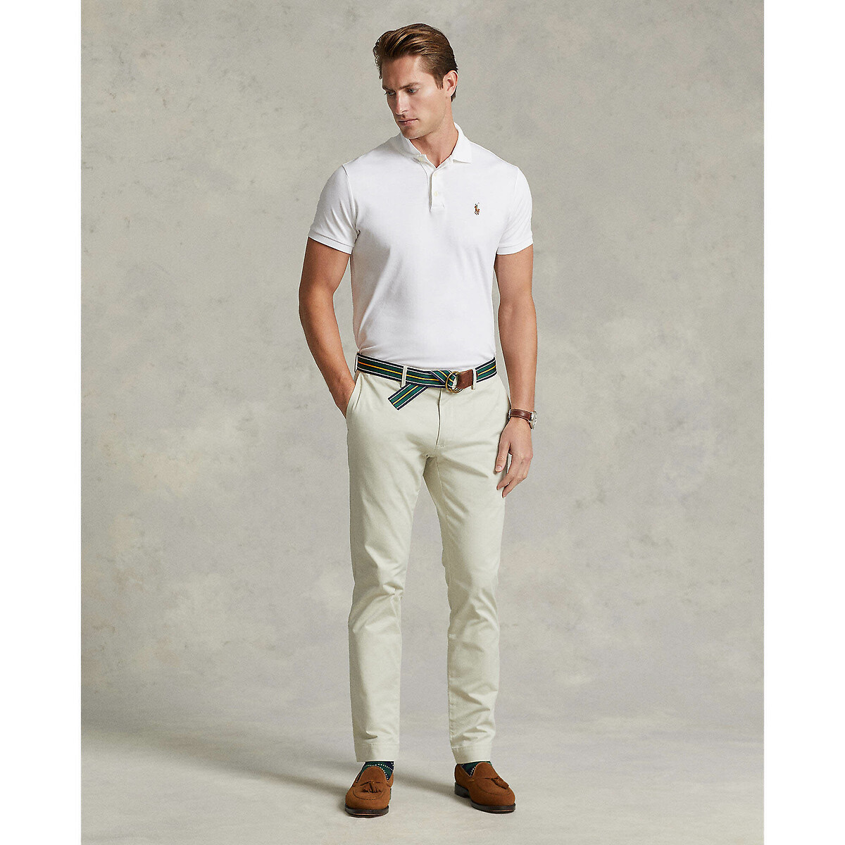 Polo direito custom fit, em malha interlock branco, POLO RALPH LAUREN