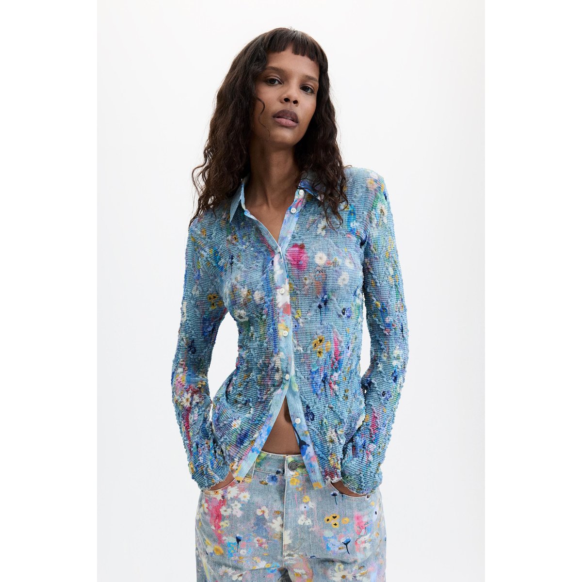 Chemise à imprimé floral gris, DESIGUAL