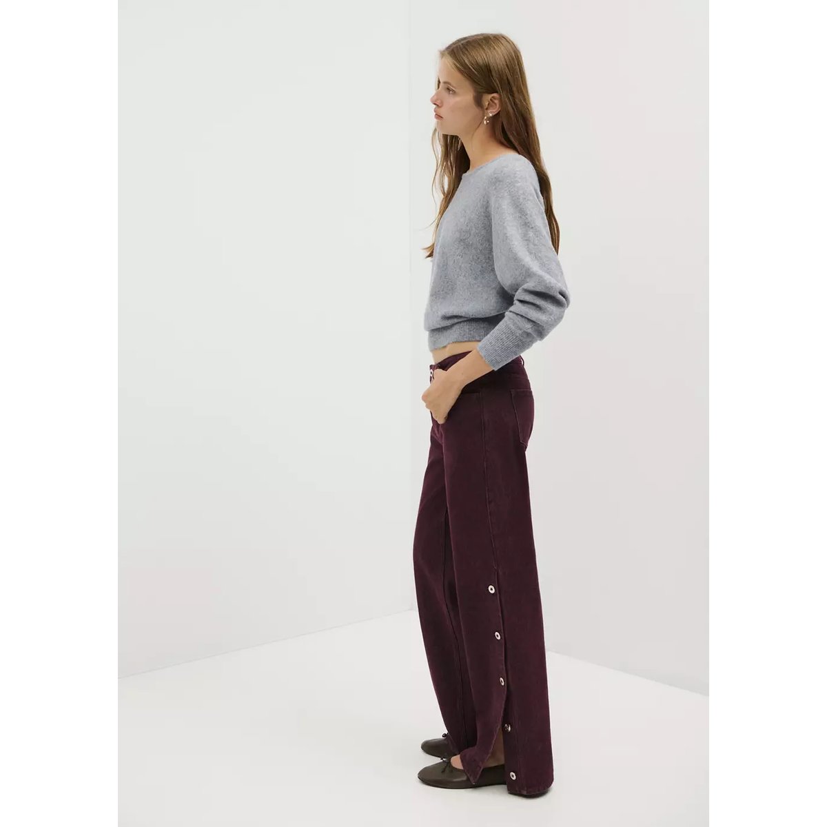 Jean droit boutons bordeaux, MANGO TEEN
