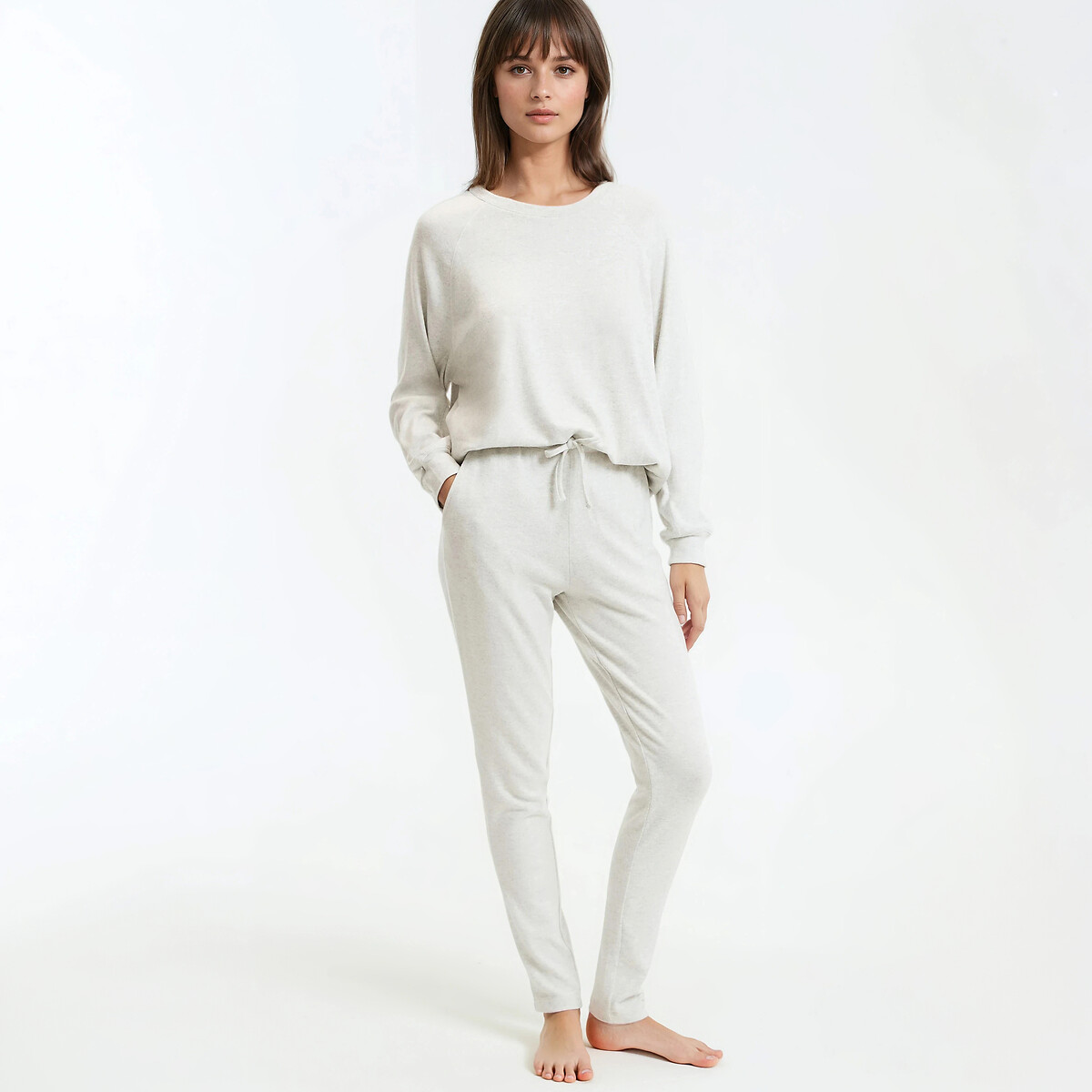 Pyjama en maille grattée, toute douce gris chiné, LA REDOUTE COLLECTIONS