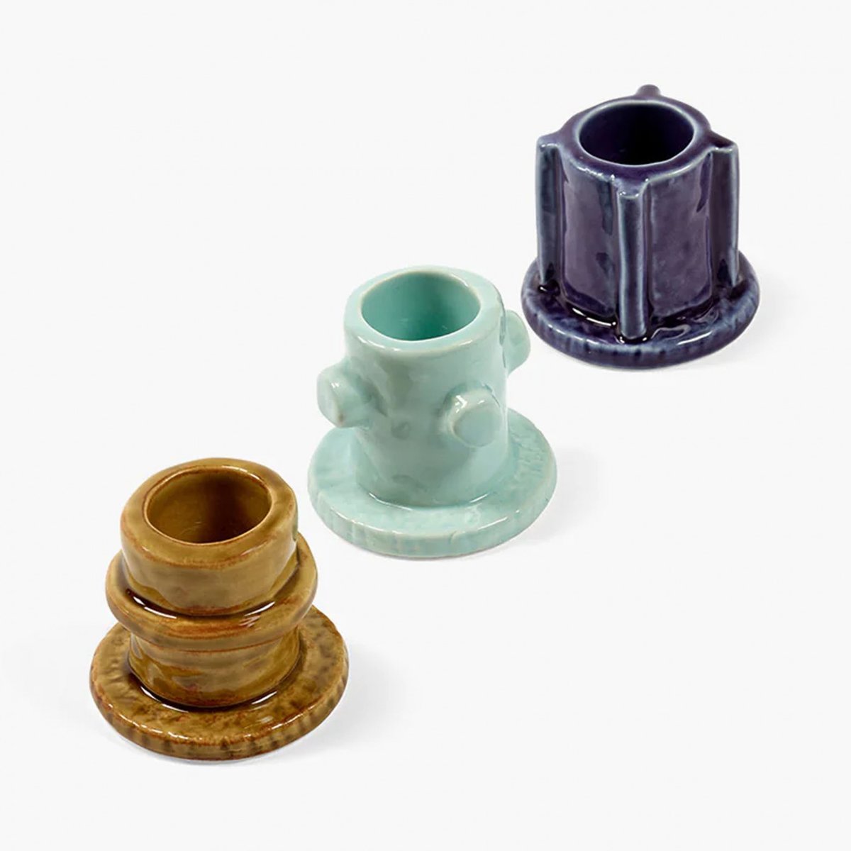 Lot de 3 bougeoirs en grès emaillé Molly 01 multicolore, SERAX