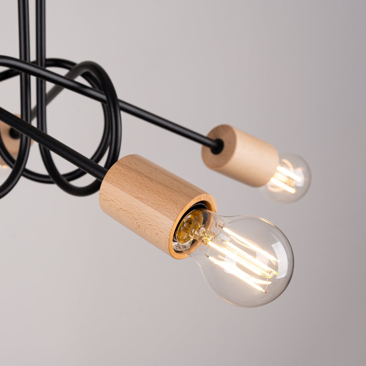 Lustre Acier Noir/Bois Naturel E27 5 Ember noir, EDEN