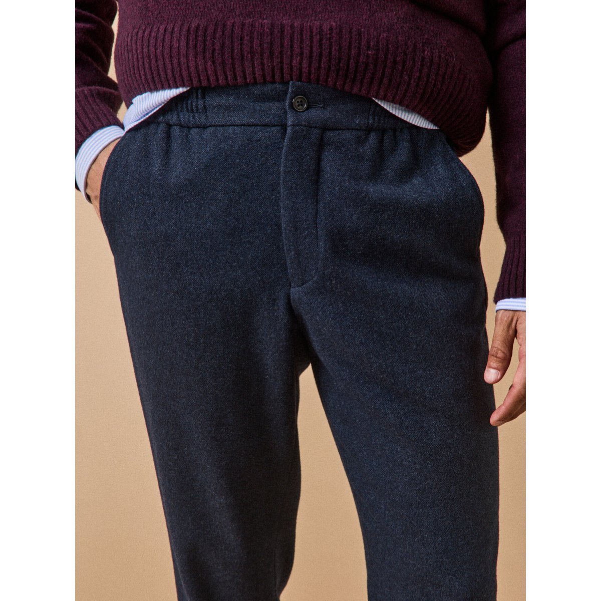 Pantalon taille élastiquée lainage marine, CYRILLUS