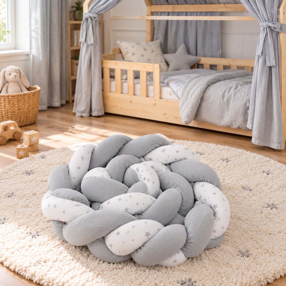 Tresse de lit universelle, tour de lit STELLA gris, SEVIRA KIDS