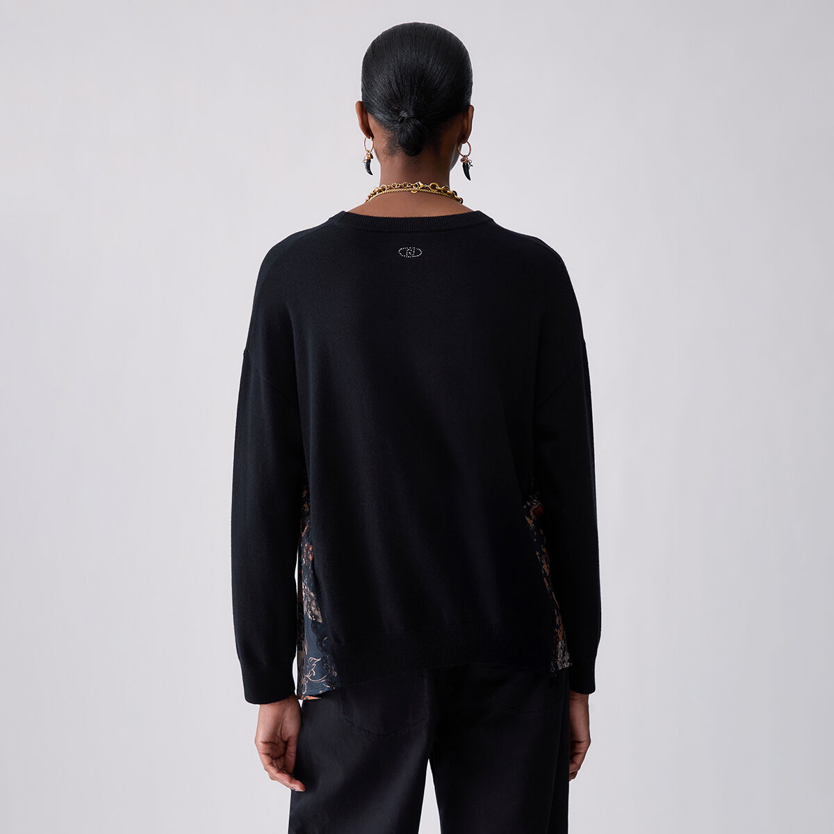 Pull avec inserts en satin noir et beige, LIU JO