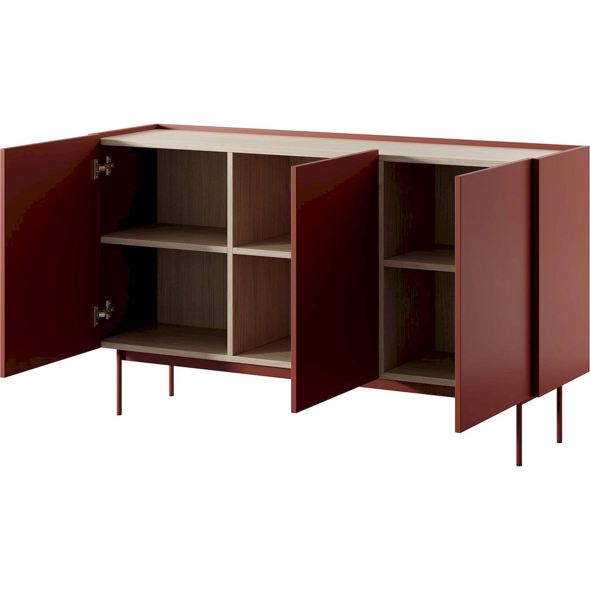Buffet 3 portes collection COLOR brique et chêne linea, RECOLLECTION