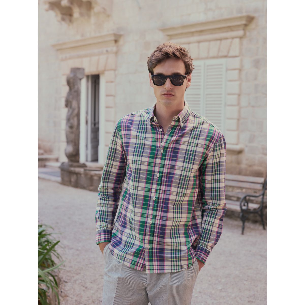 Chemise à manches longues et carreaux madras écru, NEXT