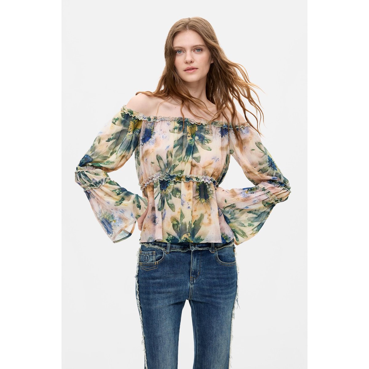 Chemisier imprimé à manches longues rouge, DESIGUAL