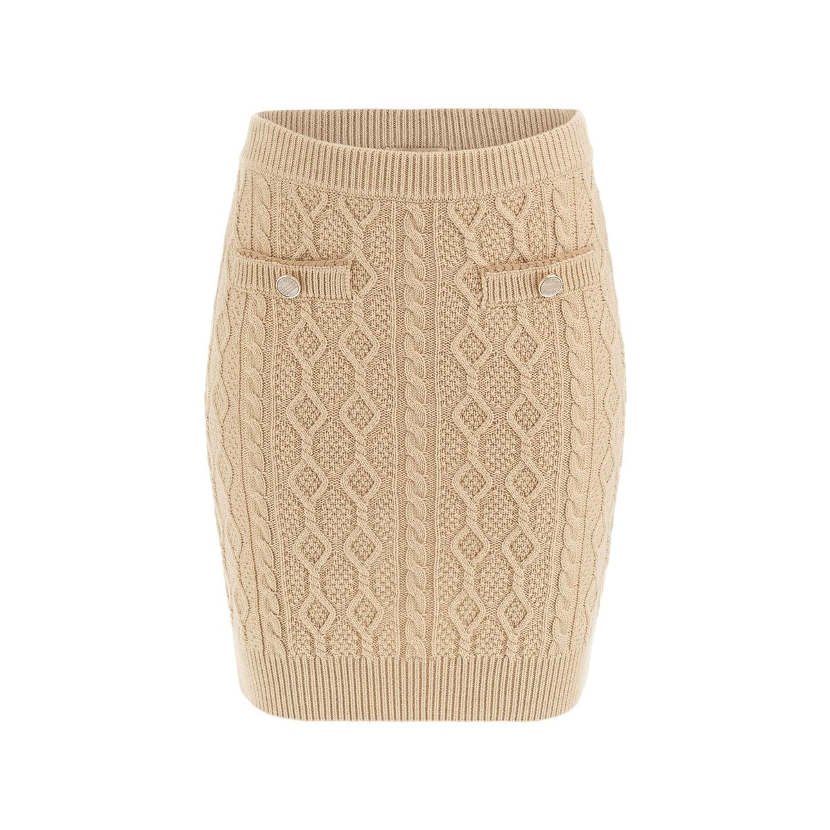 Mini-Jupe Maille Torsadée beige, GUESS
