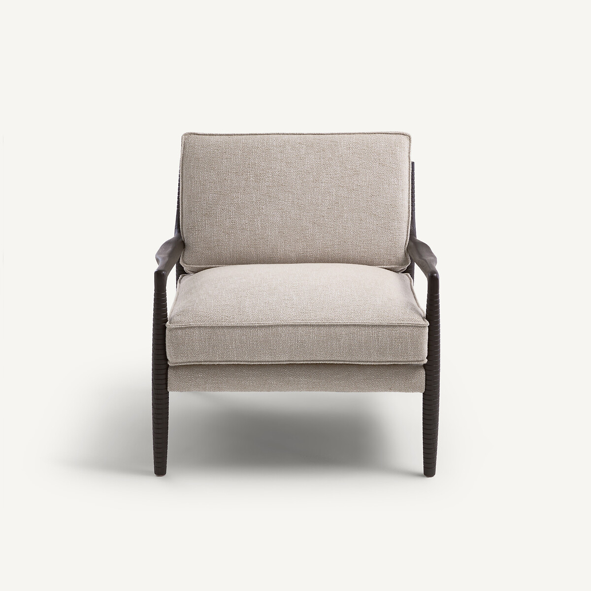 Fauteuil en frêne teinté et tissu coton chiné, DILMA café grillé, AM.PM