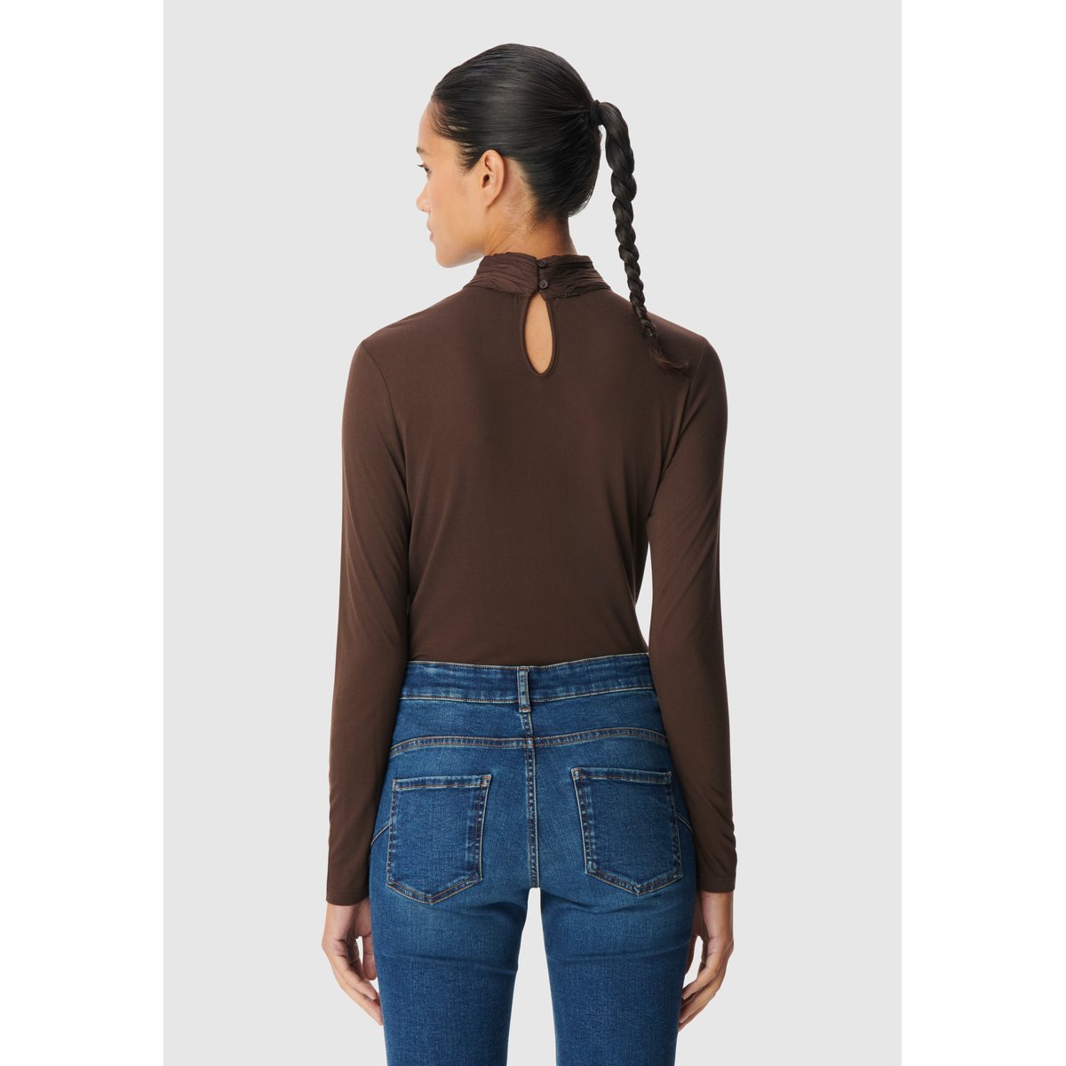 Tee-shirt col montant effets drapés marron foncé, IKKS