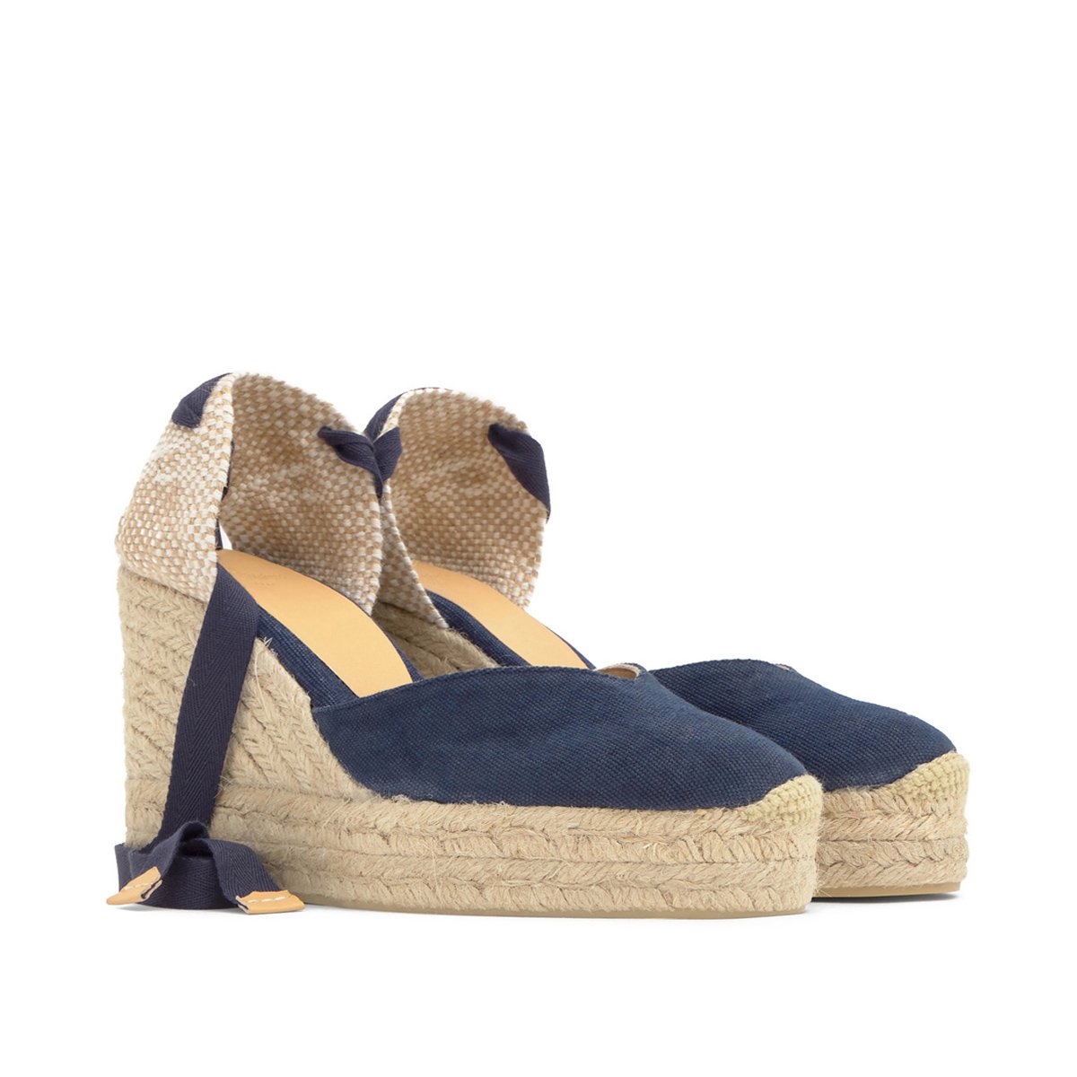 Espadrilles compensées en jute tressée à découpe en V CHIARA EXTRA PLATFORM bleu foncé, CASTANER