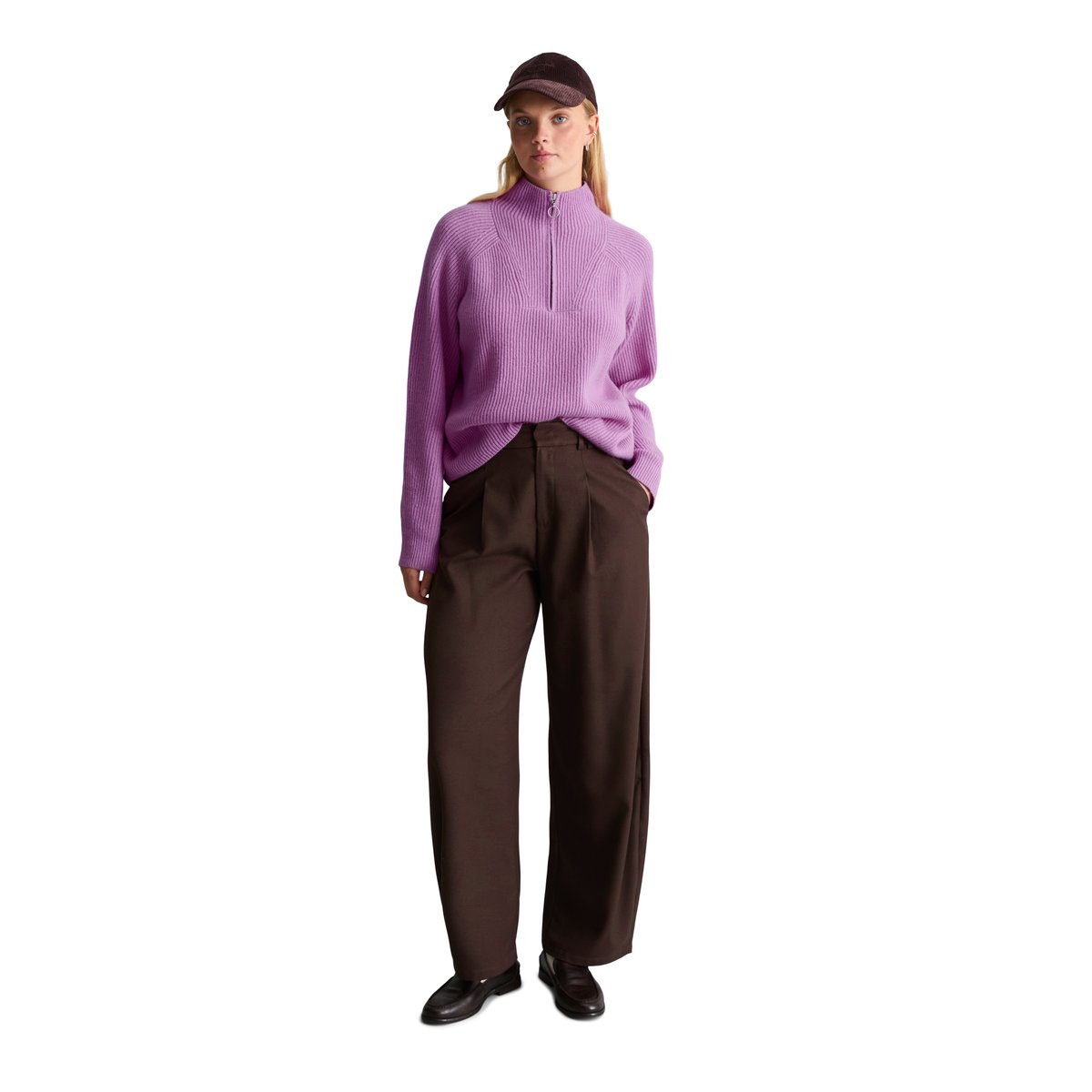 Pantalon en sergé large en mélange polyester-viscose marron, MARC O’POLO DENIM
