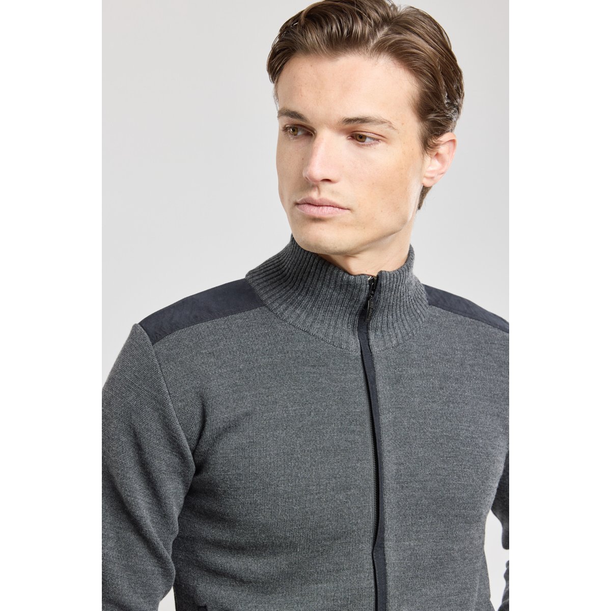 Cardigan en maille haute densité gris chiné, ARMOR-LUX