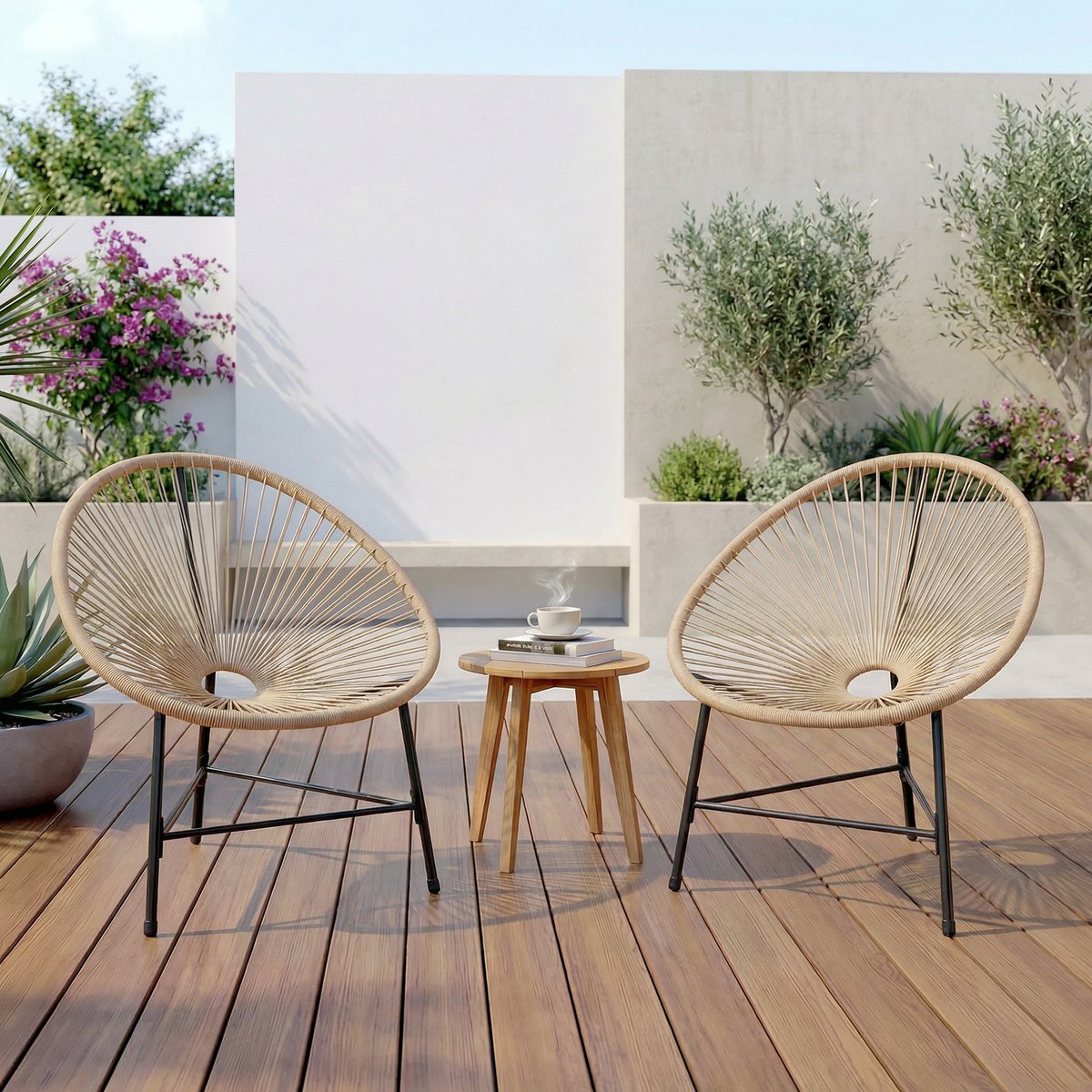 Ensemble de chaises de détente en rotin naturel, noir, OUTSUNNY