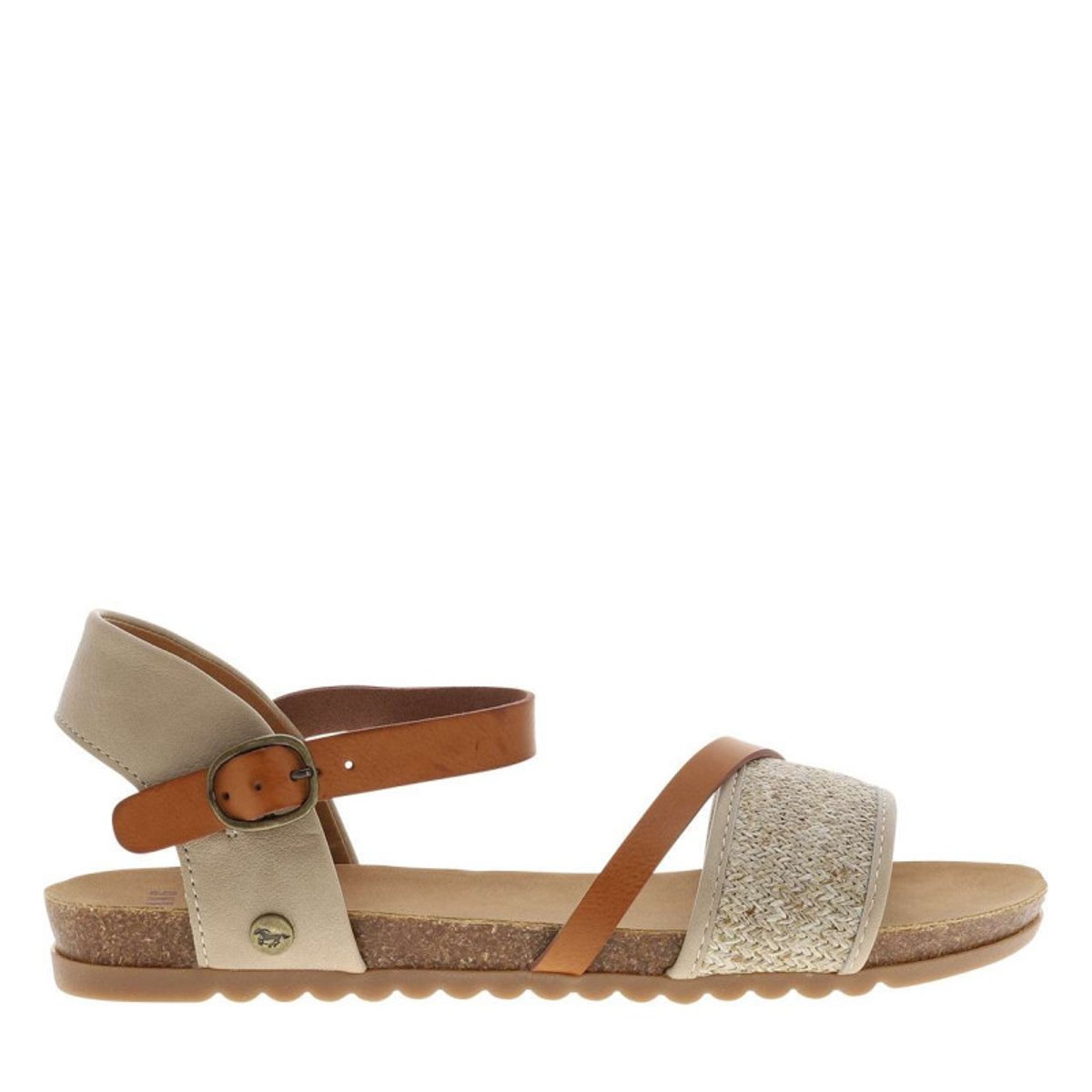Sandales beiges à semelle plate et une fermeture à boucle à ardillon beige, MUSTANG