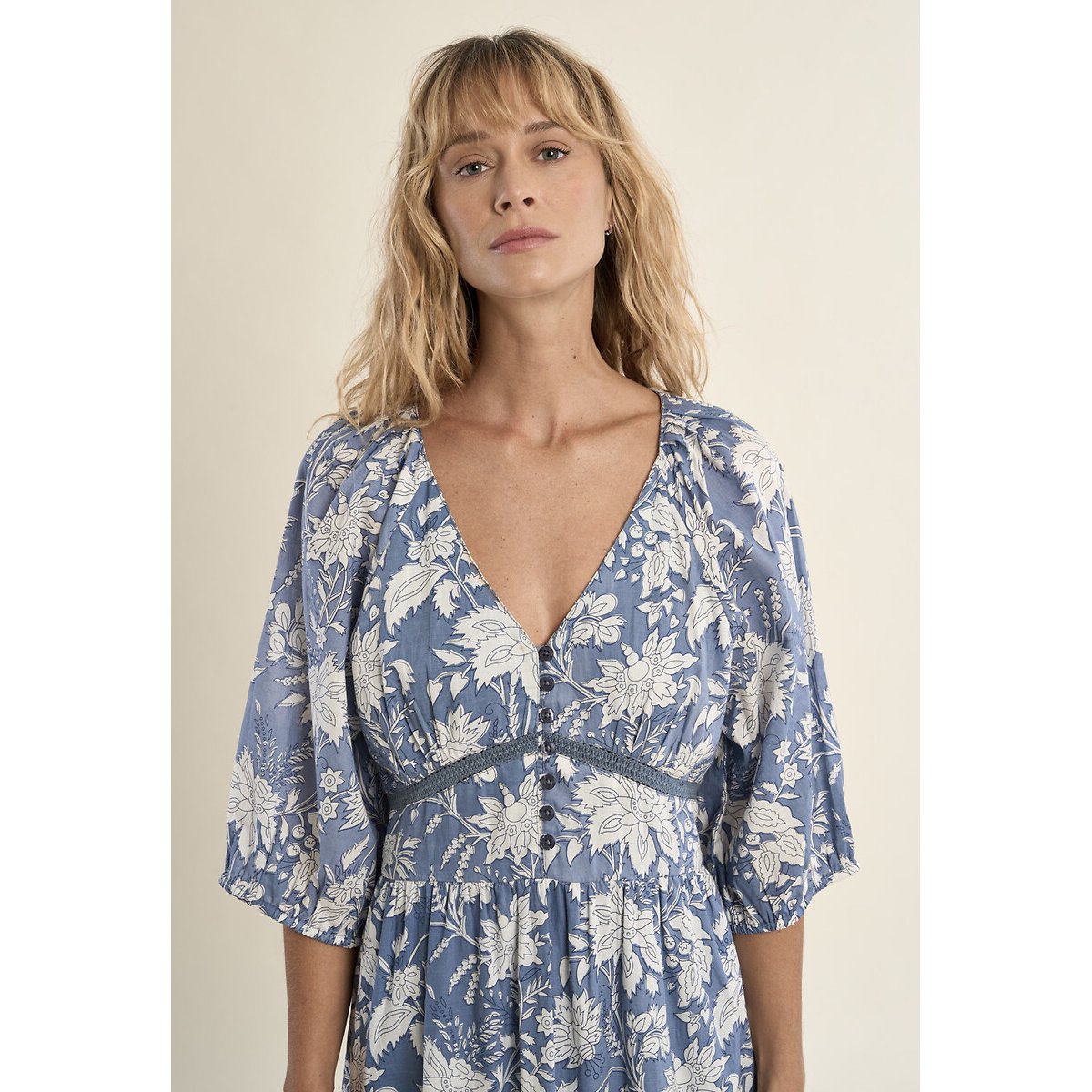 Printed Maxi Dress with Short Sleeves light blue print, MOLLY BRACKEN