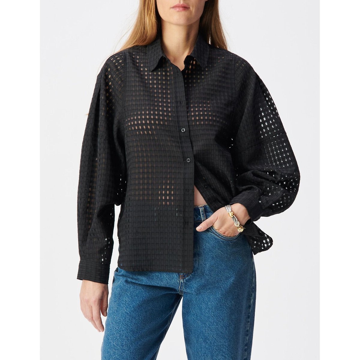 Chemise en dentelle manches longues noir, IKKS