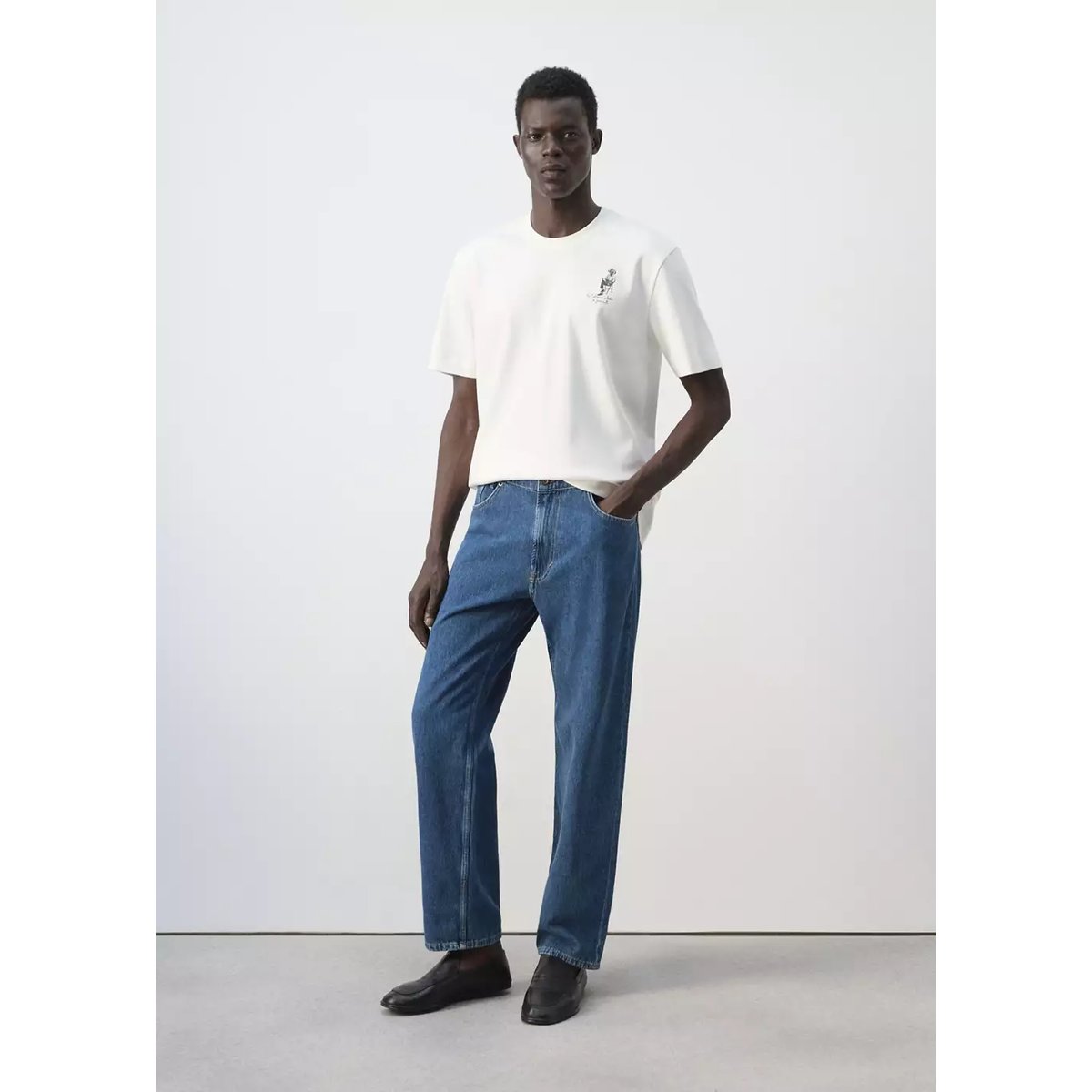 T-shirt 100 % coton détail brodé blanc, MANGO MAN