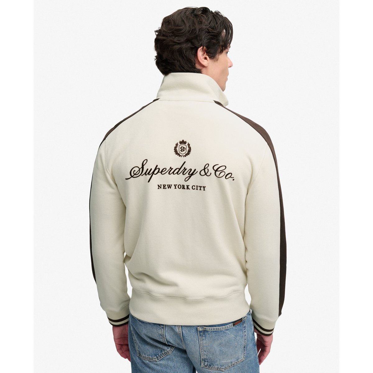 Veste de Survêtement Logo Script Coupe Décontractée écru chiné, SUPERDRY