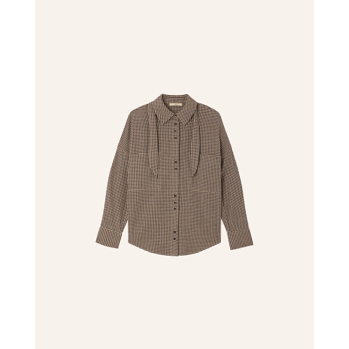 Chemise col lavallière vichy, CECILY vichy beige, SESSUN
