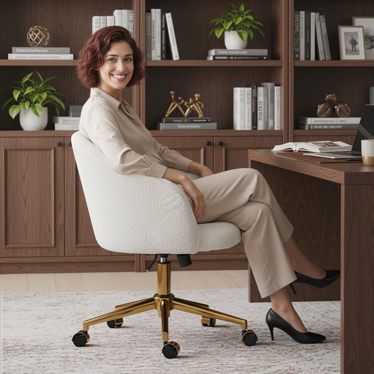 Chaise de bureau Polaire Teddy (100 % crème, HOMCOM