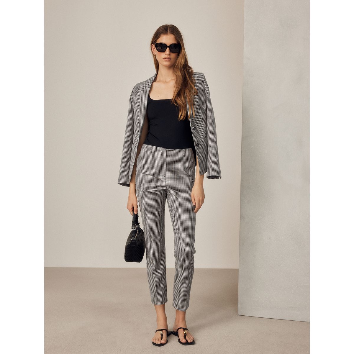 Pantalon slim ajusté à motif pied-de-poule naturel, NEXT