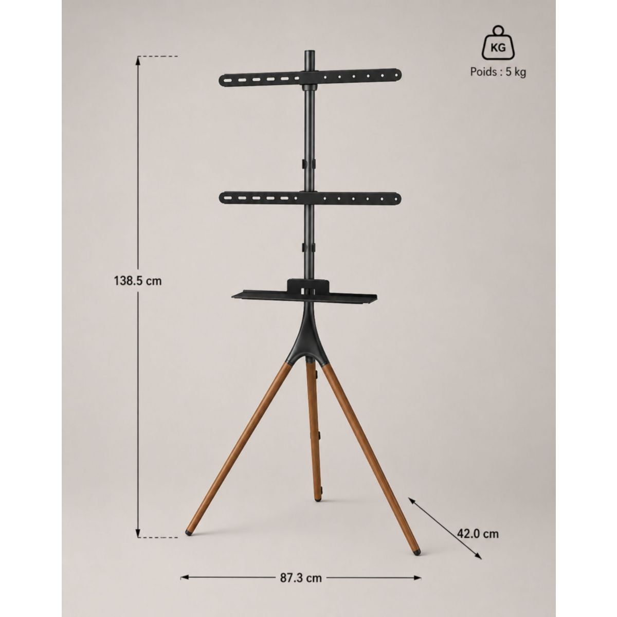 Pied TV bois Pablo 45-65 pouces couleur unique, ADEQWAT