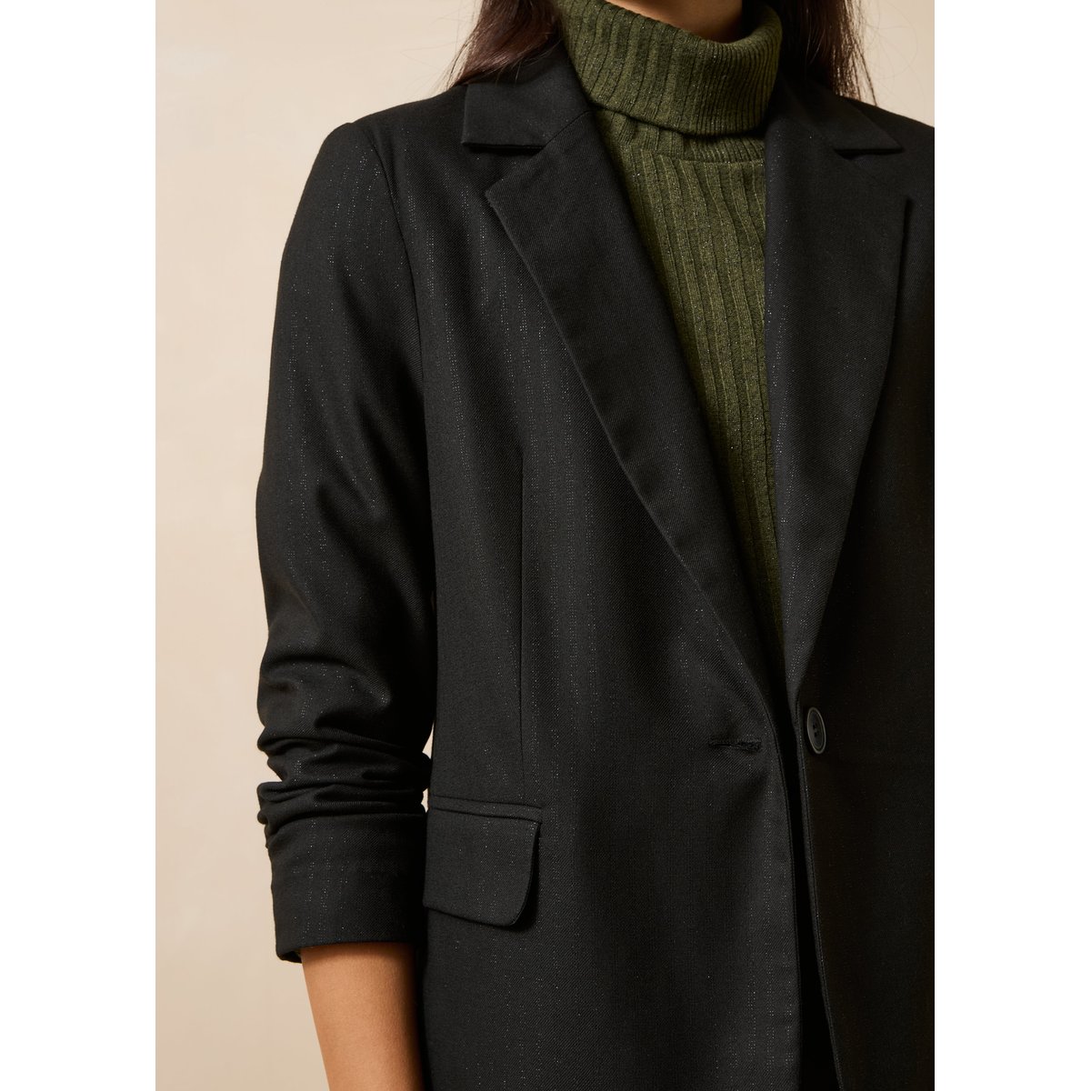 Veste tailleur à rayures manches longues noir, LA FEE MARABOUTEE