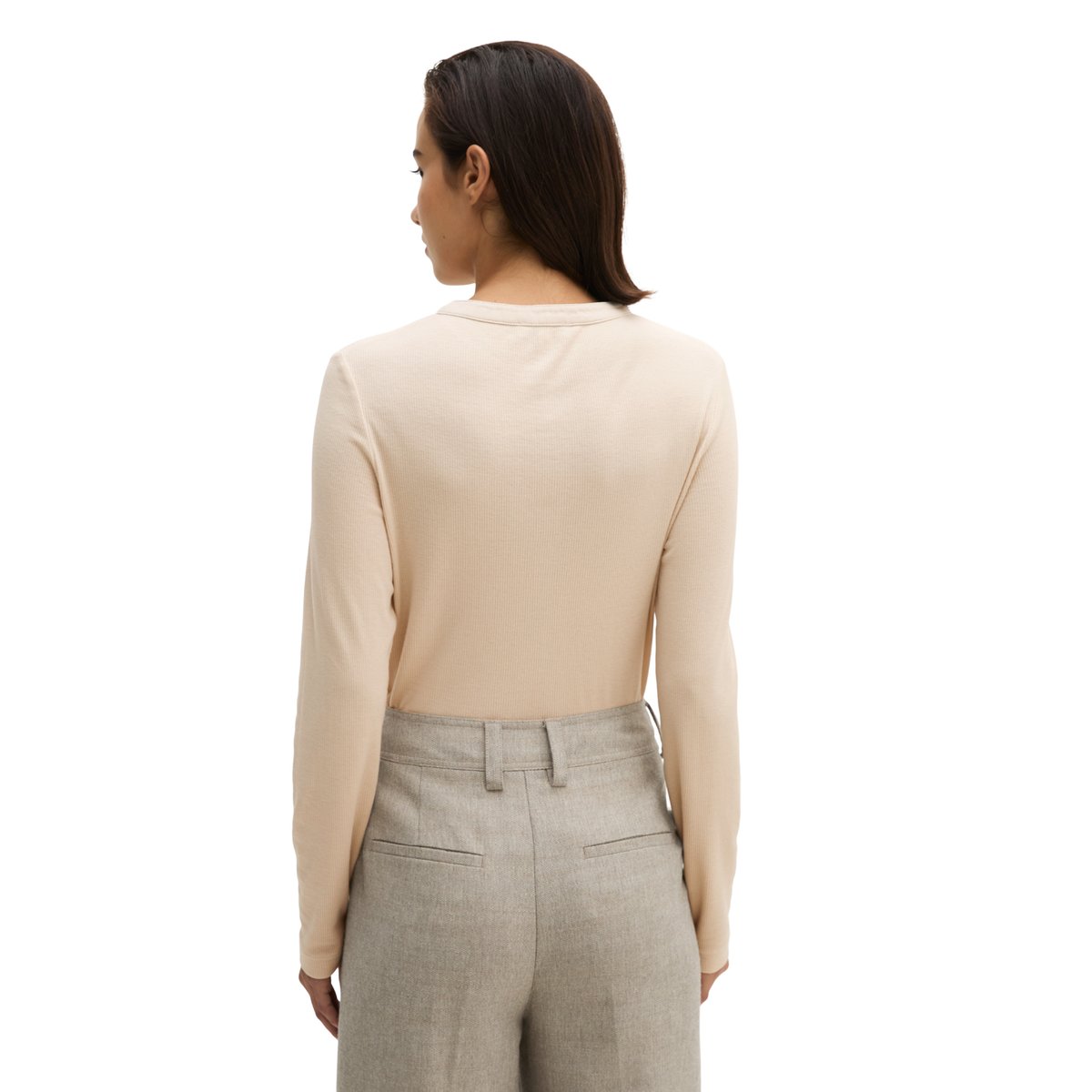T-shirt long côtelé Henley slim en jersey stretch de coton bio Lyocell gris, MARC O'POLO