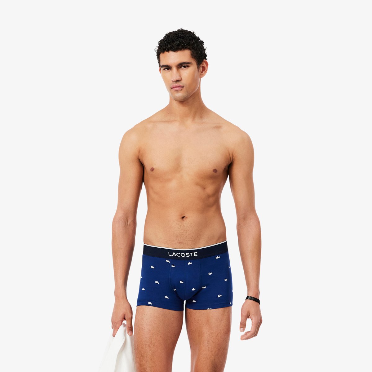 Lot de 3 boxers courts stretch imprimé bleu-w3t, LACOSTE