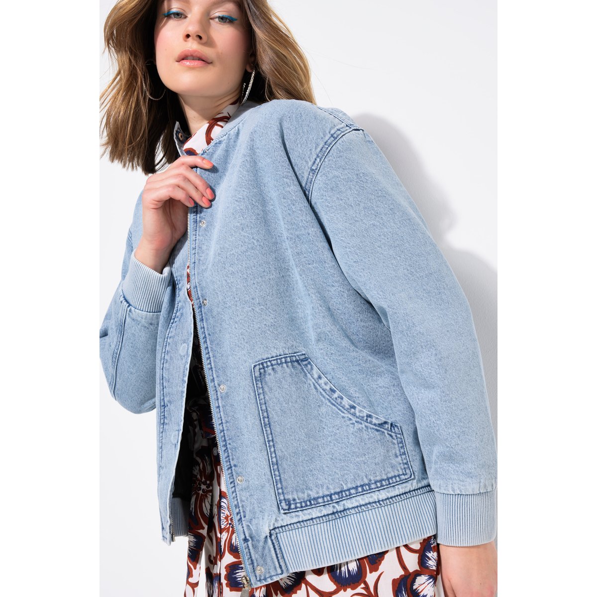 Bombers en jean, doublure matelassée bleu clair, STUDIO UNTOLD