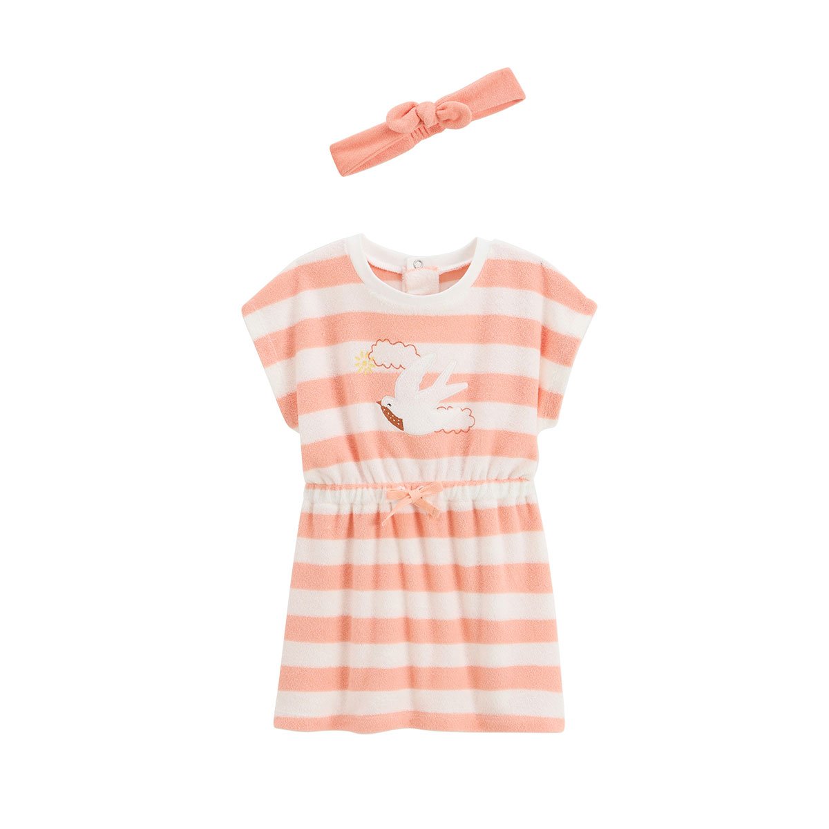 Robe enfant en éponge + headband Honfleur corail, PETIT BEGUIN