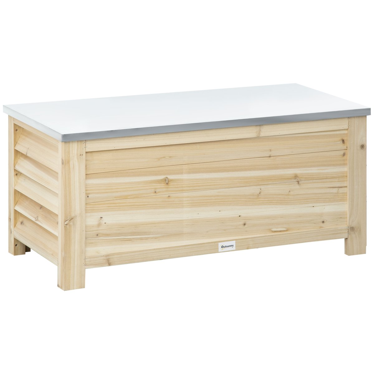 Coffre de rangement d'extérieur Bois de sapin bois naturel et métal galvanisé, OUTSUNNY