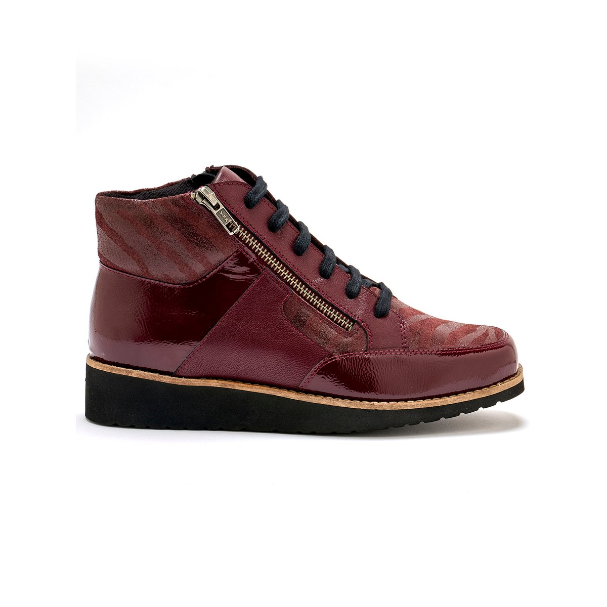 Boots à lacets double zip et lacets bordeaux, PEDICONFORT