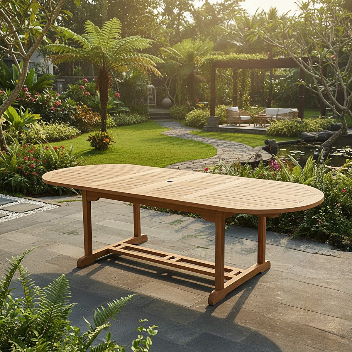 Table extensible ovale teck massif 12 places Florence naturel, TECK ATTITUDE