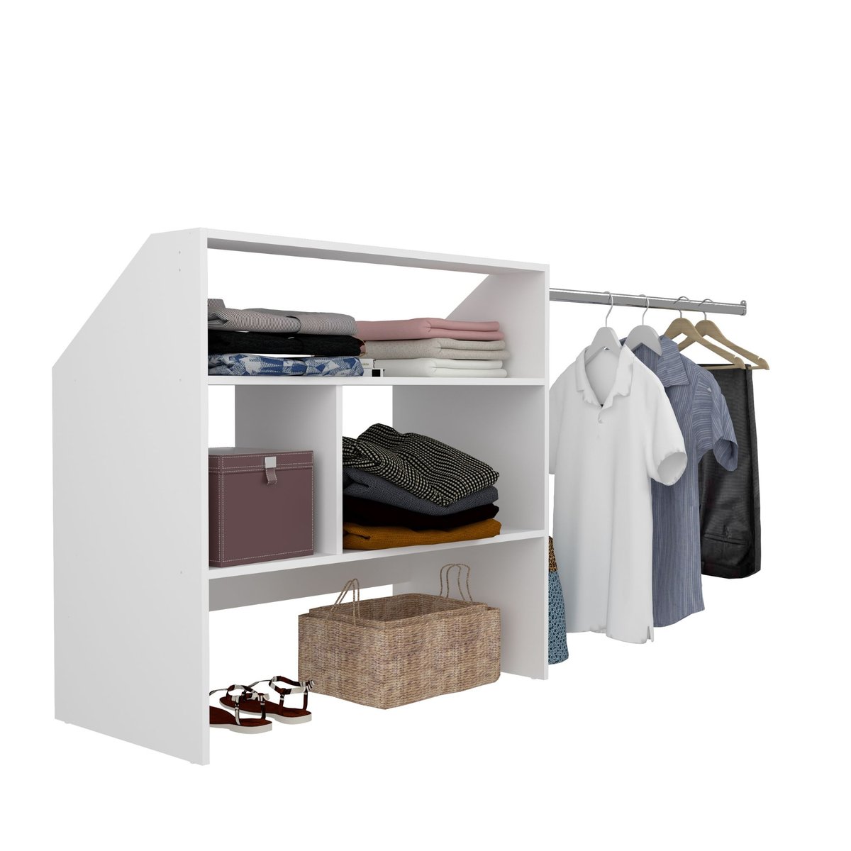 Dressing sous pente avec niches et penderie blanc, TERRE DE NUIT