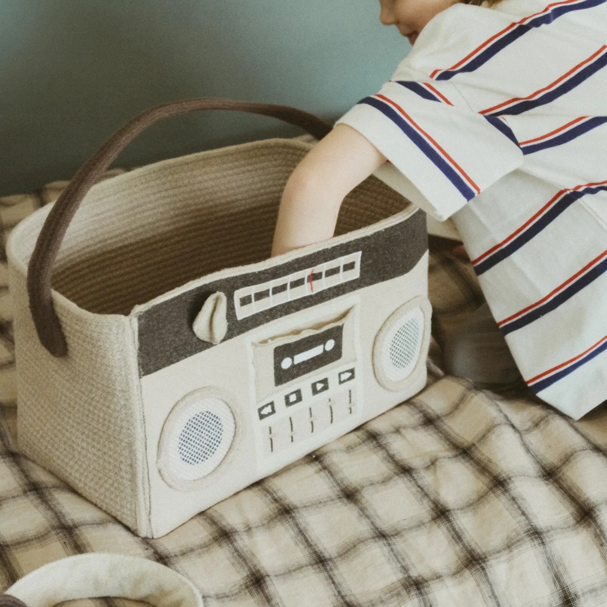 Panier Boombox MUSIC STUDIO gris clair, gris foncé, blanc, naturel, LORENA CANALS