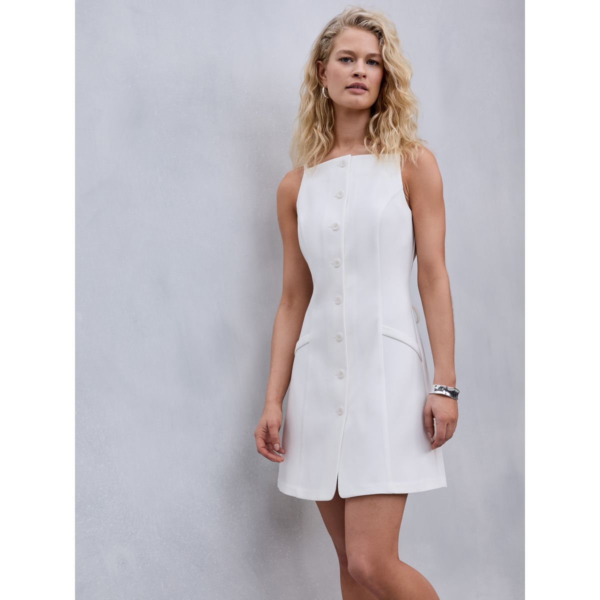 Robe courte sans manches boutonnée blanc, NEXT