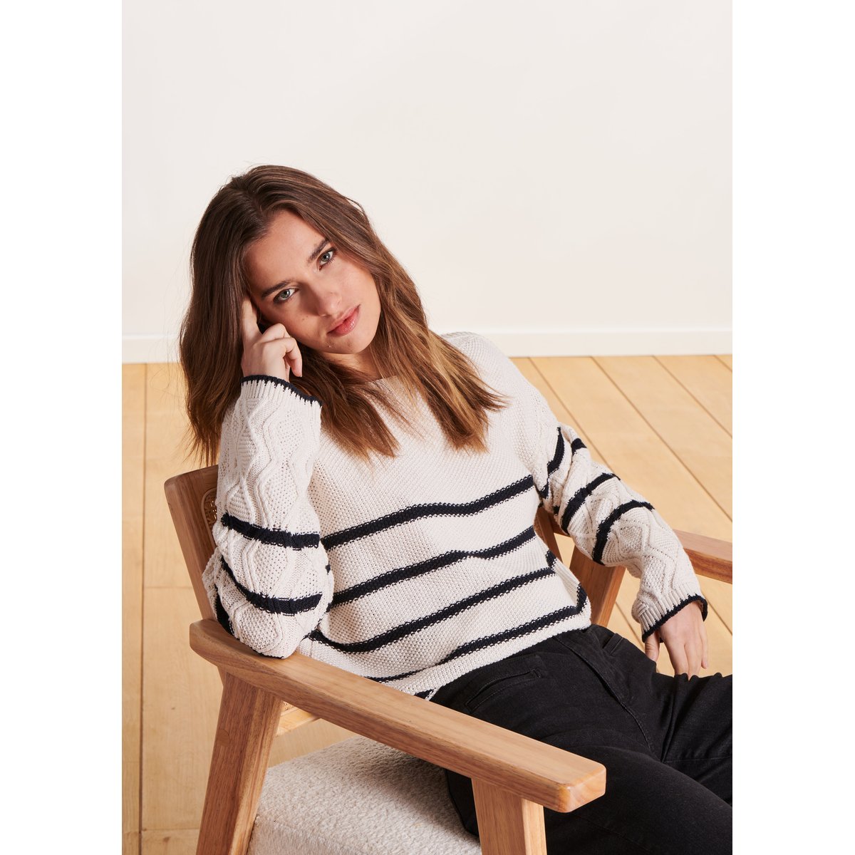 Pull marinière à manches longues ecru/stormy, LA FEE MARABOUTEE