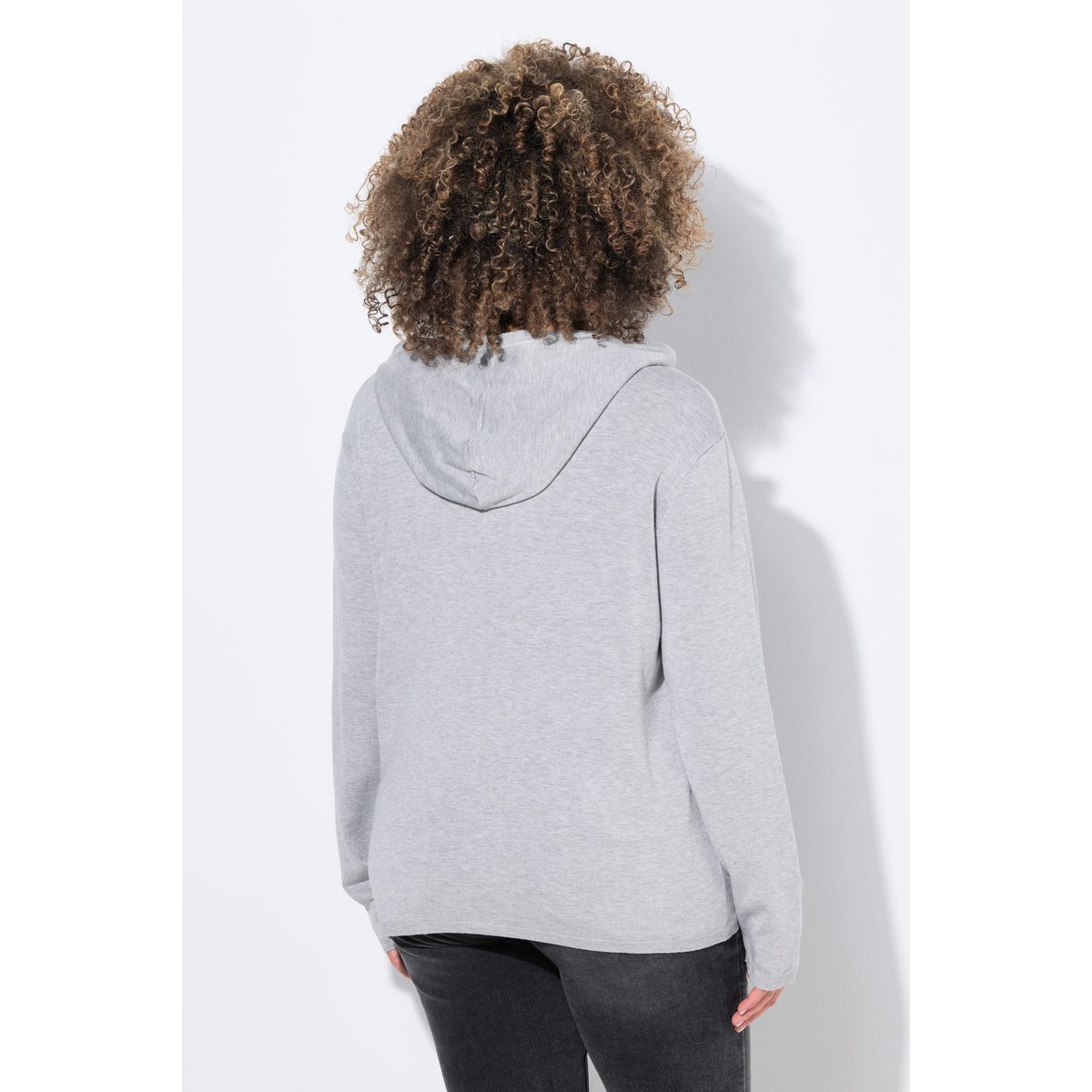 Cardigan à capuche et poche kangourou gris clair chiné, ULLA POPKEN
