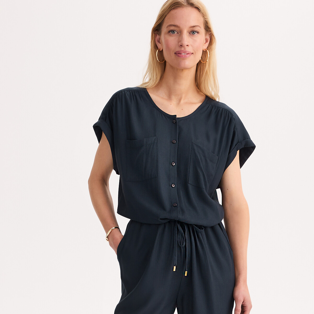 Combinaison fluide, manches courtes bleu marine, ANNE WEYBURN