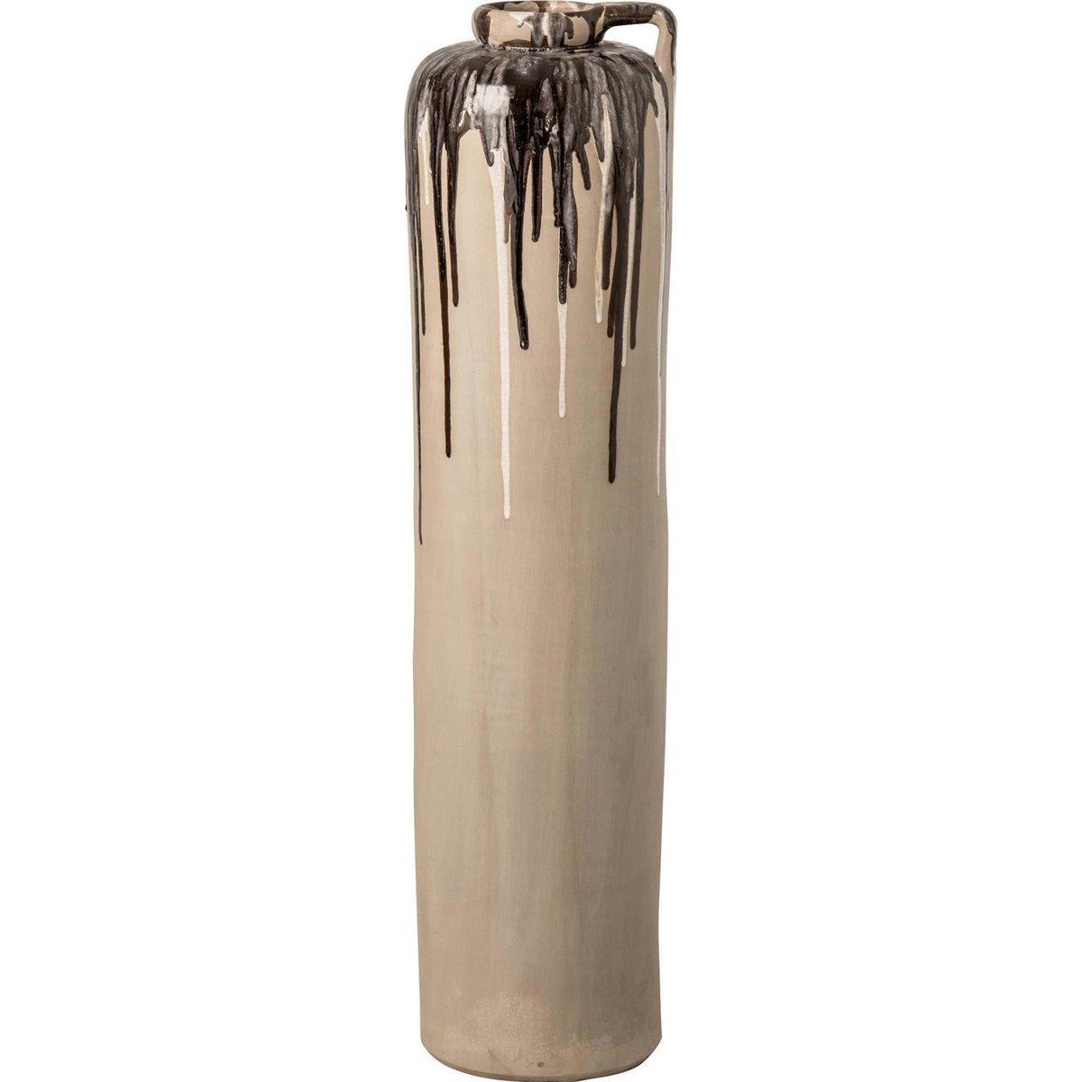 Vase cylindrique en poterie beige et marron, RECOLLECTION