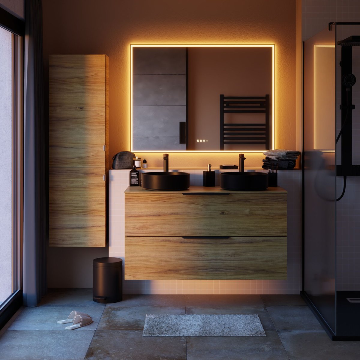 Miroir lumineux intégré, NEO FRAME noir, SENSEA