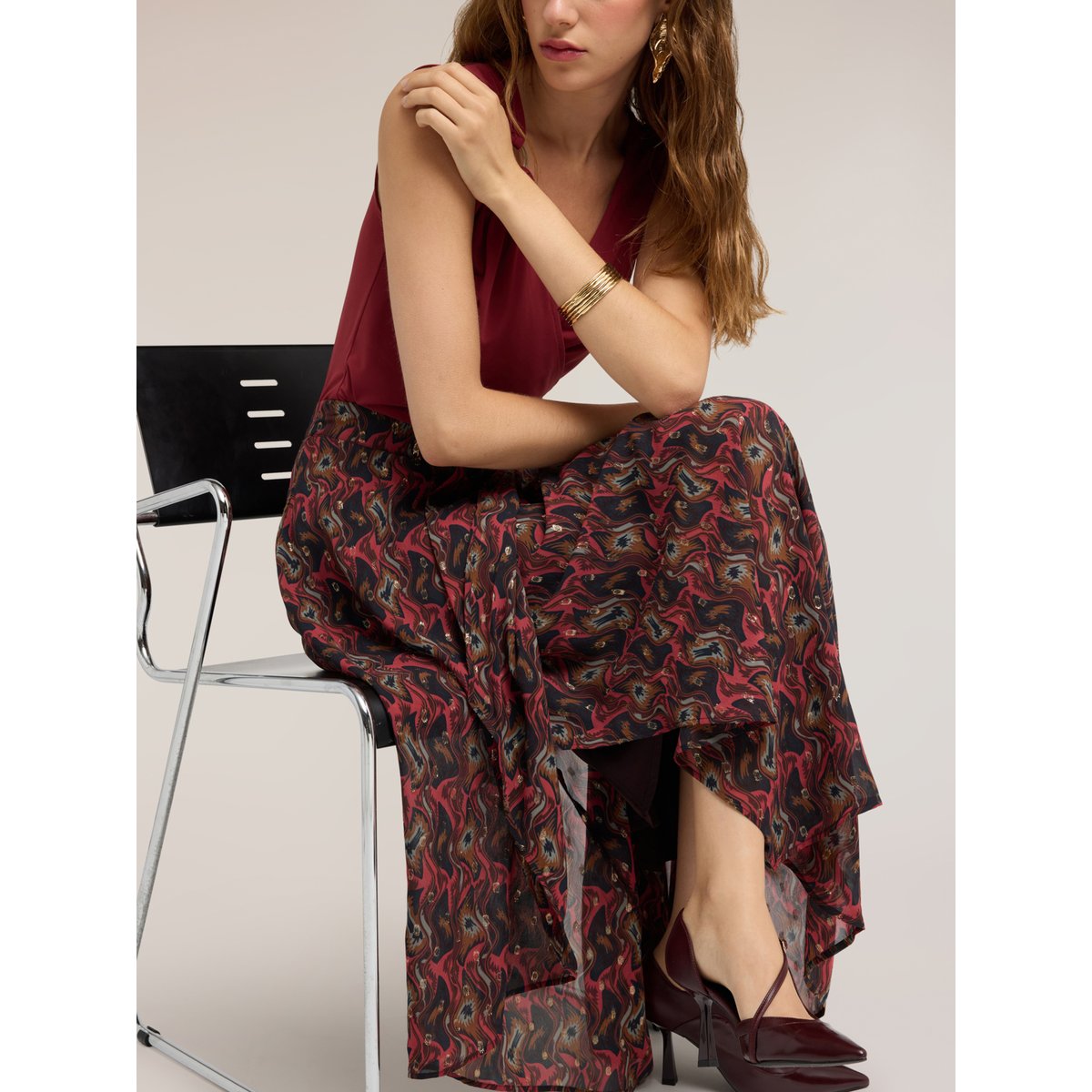 Jupe maxi imprimée rouge, MOTIVI