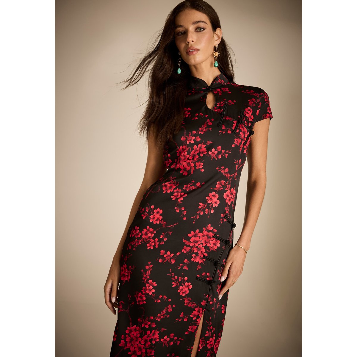 Robe Longue Imprimée rouge, GUESS
