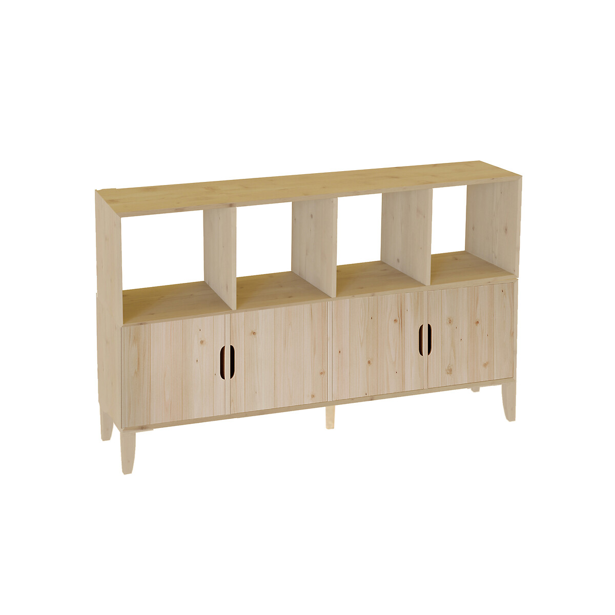 Etagère pin massif - Germain 4X2 - avec 4 portes et piètement bois clair, EUROPE & NATURE
