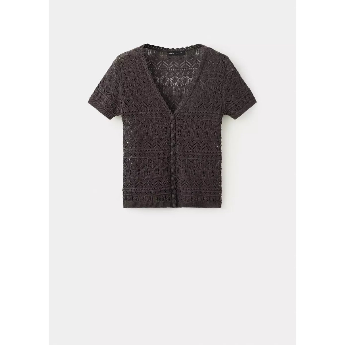 Cardigan en maille ajourée à manches courtes chocolat, MANGO